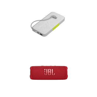 Picture of JBL Flip 6 - Portable Bluetooth Speaker, Powerful Sound and deep bass, IPX7 Waterproof, 12 Hours of Playtime and InfinityLab InstantGo 10000 Power Bank with Integrated USB-C Connector (Red/White)