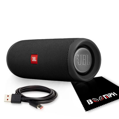 Picture of JBL FLIP 5 Portable Wireless Bluetooth IPX7 Waterproof Speaker Bundle with Boomph Microfiber Cloth and USB Type-C Cable - Black