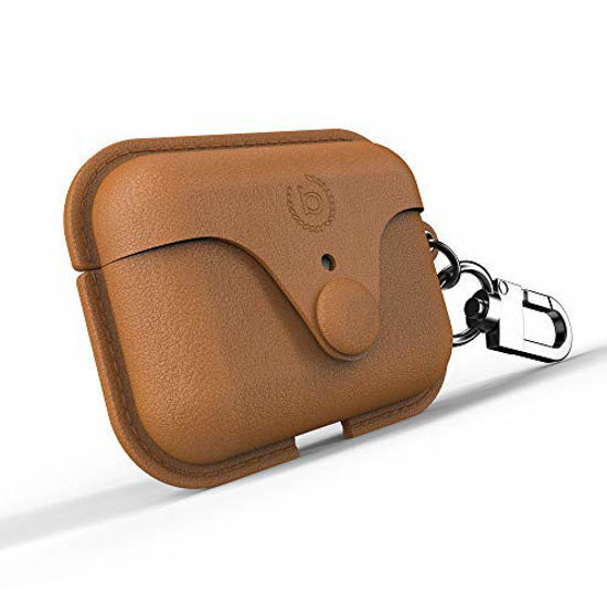 Picture of Bugatti Compatible with Airpods Case, Wireless Charging Compatible, Leather Carry Case for Airpod Pro with Carabiner, Cognac