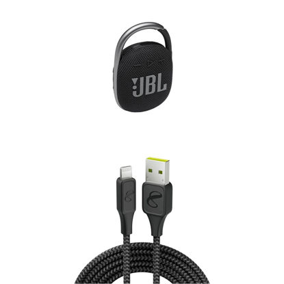 Picture of JBL Clip 4 - Portable Mini Bluetooth Speaker (Black) and InfinityLab InstantConnect USB-A to Lightning -Charging Cable for iPhone and iPad - Black