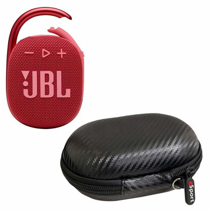 Picture of JBL Clip 4 Waterproof Portable Bluetooth Speaker Bundle with gSport Carbon Fiber Case (Red)