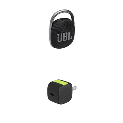 Picture of JBL Clip 4 - Portable Mini Bluetooth Speaker (Black) and InfinityLab InstantCharger 20W 1 USB Compact USB-C PD Charger (Black)