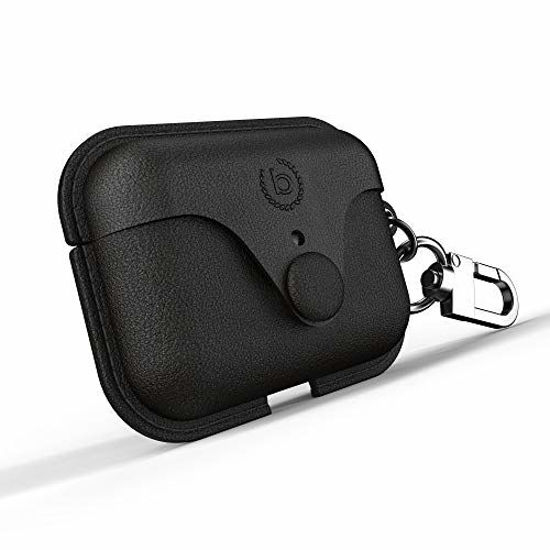 Picture of Bugatti Compatible with Airpods Pro Case, Wireless Charging Compatible, Leather Carry Case for Airpod Pro with Carabiner, Black