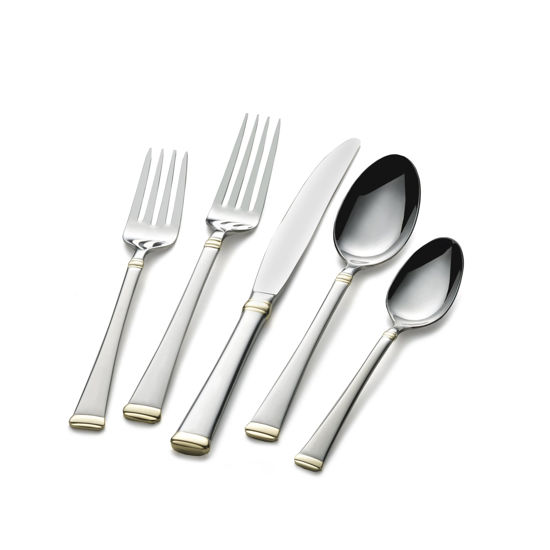 Picture of Mikasa Harmony 65-Piece Stainless Steel Flatware Set with Serveware, Service for 12, Gold-Accent