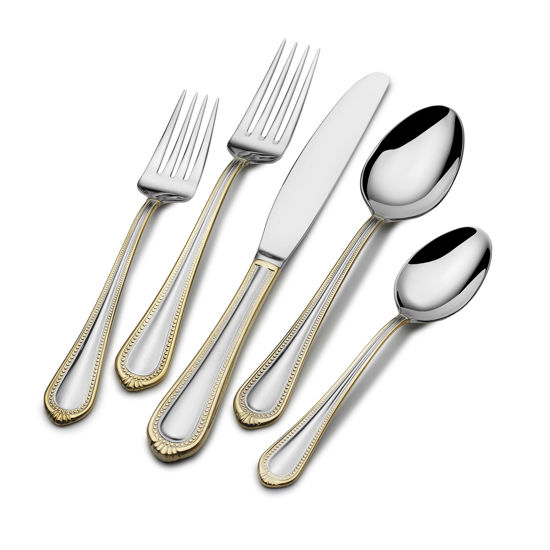 Picture of Mikasa Regent Bead Gold 65-Piece Stainless Steel Flatware Set, Service for 12