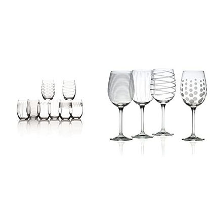Picture of Mikasa Cheers Stemless Wine Glass, 17-Ounce, Set of 8 & Cheers White Wine Glasses, Clear, Set of 4 - SW910-403