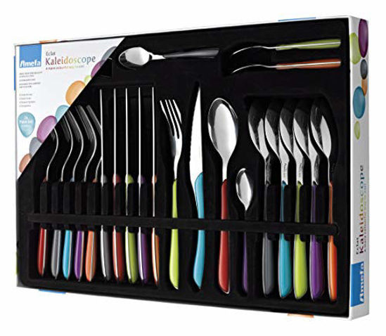 Picture of Amefa Eclat Kaleidoscope 24 Piece Flatware Cutlery Box Set, Bright Multi Colored