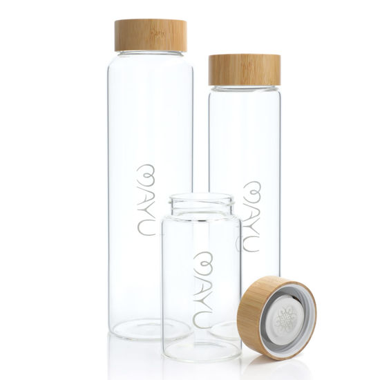 GetUSCart- MAYU Premium Borosilicate Glass Water Bottles with Bamboo Lid  for Travel, Everyday Use or Storage Container - 3 Size Bundle