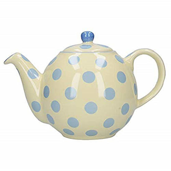 Picture of London Pottery Globe Polka Dot Teapot with Strainer, Ceramic, Ivory/Blue, 4 Cup Capacity (900 ml)