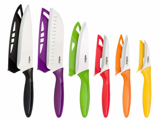 Picture of Zyliss E920144 6 Piece Knife Set | Multiple Sizes | Stainless Steel | Multicolour | 6 x Kitchen Knives With Protection Covers | Dishwasher Safe | 5 Year Guarantee