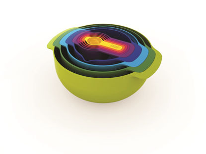 Picture of Joseph Joseph Nest 9 Nesting Bowls Set with Mixing Bowls Measuring Cups Sieve Colander, 9-Piece, Multicolored