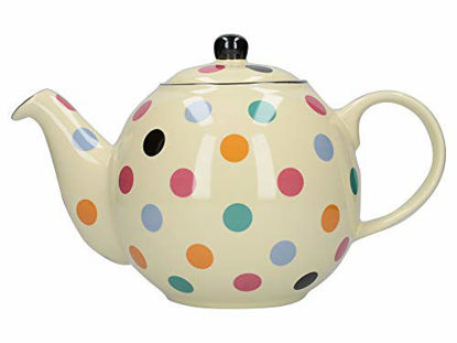 Picture of London Pottery Globe Polka Dot Teapot with Strainer, Ceramic, Ivory/Multi Spot, 6 Cup (1.2 Litre)