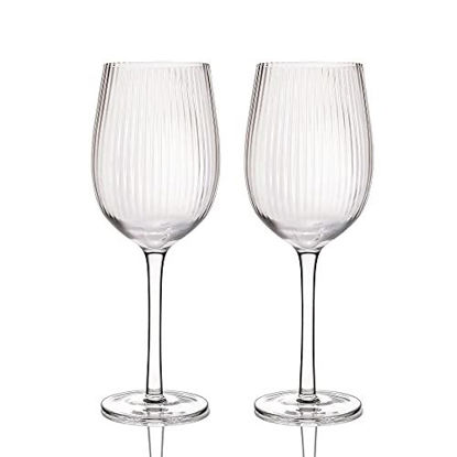 Picture of BarCraft Ribbed Wine Glasses, Set of 2 Large Patterned Glasses in Gift Box, 450ml