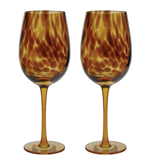 Picture of BarCraft Patterned Wine Glasses, Set of 2 Large Wine Glasses with Tortoiseshell Finish in Gift Box, 450ml