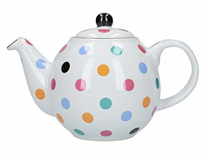 Picture of London Pottery Globe Polka Dot Teapot with Strainer, Ceramic, White/Multi Spot, 6 Cup (1.2 Litre)