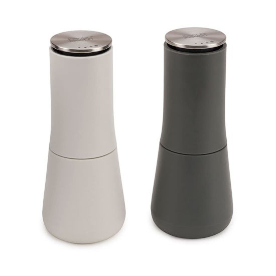 Picture of Joseph Joseph - 95036 Joseph Joseph Milltop Salt and Pepper Grinder Set with Adjustable Grind Size Coarseness, Dark Gray/White, 2-piece