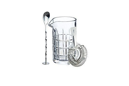 Picture of Barcraft Cut Cocktail Mixing Glass with Stirring Spoon and Strainer (3-Piece Set), 9.5 x 11 x 16.5 cm, Clear