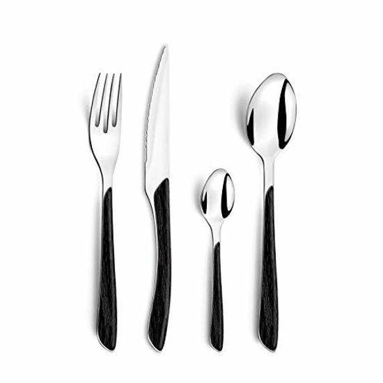 Picture of ECLAT Stainless Steel, High Polish Natural Black Wood, 24pc Set