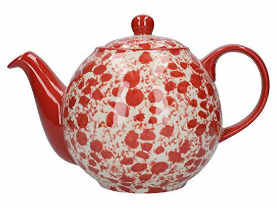 Picture of London Pottery Splash Globe Teapot with Strainer, Stoneware, Red/White, 4 Cup (1 Litre)