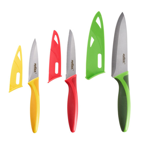 Picture of Zyliss 3-Piece Knife Value Set - Stainless Steel Knife Set - Utility, Paring and Serrated Paring Knives - Travel Knife Set with Safety Kitchen Blade Guards - Dishwasher & Hand Wash Safe - 3 Pieces