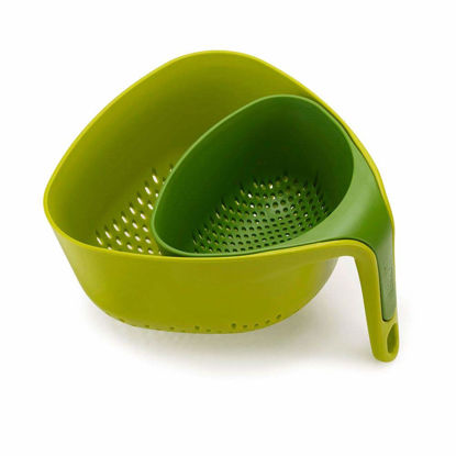 Picture of Joseph Joseph Nest Colanders Stackable Set with Easy-Pour Corners and Vertical Handle, 2-piece, Green