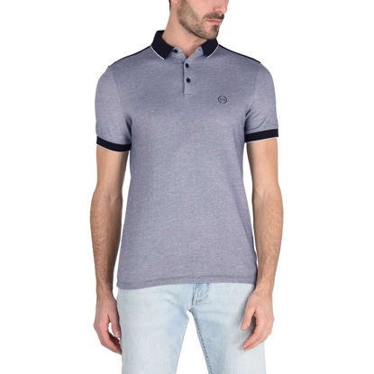 Picture of A|X ARMANI EXCHANGE mens With Stripes Polo Shirt, Navy, Large US