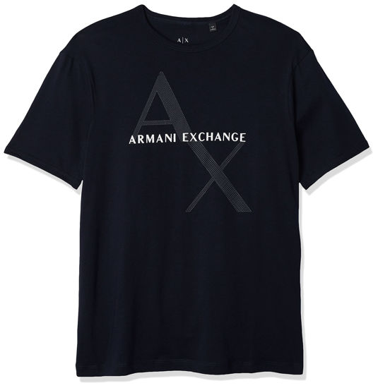 Picture of A|X ARMANI EXCHANGE mens Tonal and Contrast Logo Core Crew Neck T Shirt, Quilted Logo Navy, Large US