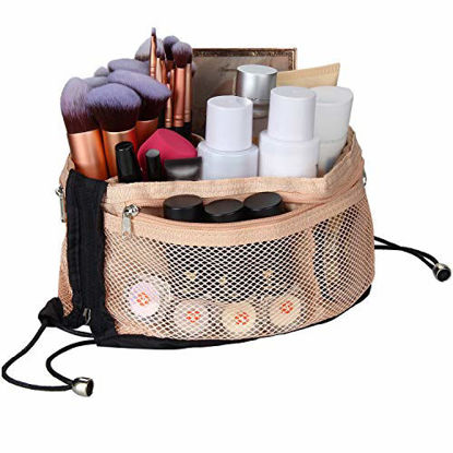 Picture of MONSTINA Drawstring Makeup Bag Travel Cosmetic Bag with Adjustable Divider and Strap,Multifunctional Makeup Brush Organizer Pouch for Travel Home