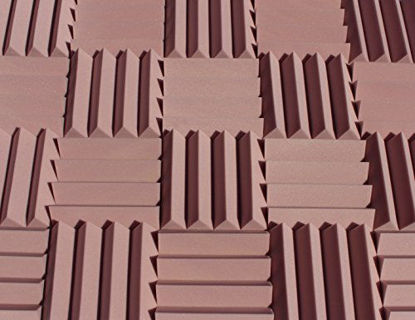 Picture of Wedge Style Acoustic Foam Panels 2 Pack - 12in x 12in x 3 Inch Thick Tiles - Soundproofing Acoustic Studio Foam - Rosy Beige Color