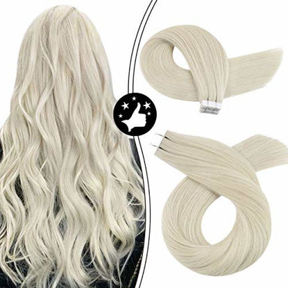 Picture of Moresoo Hair Extensions Tape in 20 Inch Tape in Human Hair Extensions #1000 White Blonde Tape in Hair Extensions Human Hair Skin Weft Hair Extensions Tape 50G/20PCS Remy Tape in Hair Glue on