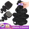 Picture of UDesire Hair 100% Unprocessed Brazilian Virgin Body Wave Hair 3 Bundles With Closure (16 18 20+14 Free part)8A Brazilian Body Wave Human Hair Extensions With 4x4 Swiss Lace Closure