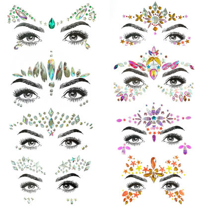 Picture of SHINEYES 8 Pcs Women Mermaid Face Gems Glitter,Rhinestone Rave ,Crystals Face Stickers, Eyes Face Body Temporary Tattoos