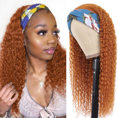 Eooma Curly Headband Wig Human Hair Wigs for Black Women (16 inch