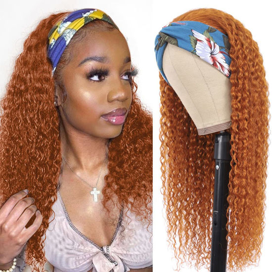 Eooma Headband Wig Curly Human Hair Wigs for Black Women 10A 180% Density  Brazilian Kinky Curly Natural Human Hair Headband Wigs Scarf No Gel  Gluelees Remy Hair 16 Inch (Pack of 1)