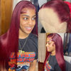 Picture of U&A 99J Burgundy 13x4 HD Lace Front Wigs Human Hair Pre Plucked with Baby Hair Brazilian Remy Wine Red Colored Straight Lace Front Human Hair Wigs For Women 150% Density (24inch, 99J burgundy color)