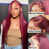 Picture of U&A 99J Burgundy 13x4 HD Lace Front Wigs Human Hair Pre Plucked with Baby Hair Brazilian Remy Wine Red Colored Straight Lace Front Human Hair Wigs For Women 150% Density (24inch, 99J burgundy color)