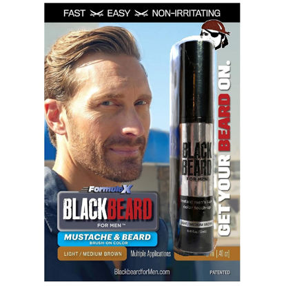 Picture of Blackbeard for Men Formula X Instant Mustache, Beard, Eyebrow and Sideburns Color - Fast, Easy, Men’s Grooming, Beard Dye Alternative, Light / Medium Brown, 1 Pack