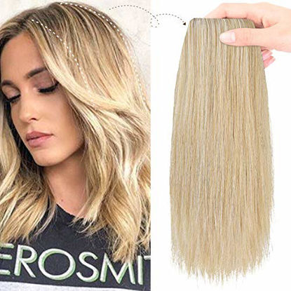 Picture of REECHO 12" Thick Hairpieces Adding Extra Hair Volume Clip in Hair Extensions Hair Topper for Thinning Hair Women Color Golden Blonde with Highlights