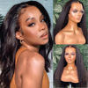 Picture of UNICE Yaki Kinky Straight 13x6 Lace Front Wigs Human Hair Pre Plucked with Baby Hair Glueless Kinky Straight Human Hair Frontal Wig Natural Black Color 150% Density 20 inch