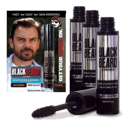 Picture of Blackbeard for Men Formula X Instant Mustache, Beard, Eyebrow and Sideburns Color - Fast, Easy, Men’s Grooming, Beard Dye Alternative, Dark Brown, 3 Pack