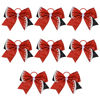 Picture of 8" Glitter Red Cheer Bows - CEELGON Large Shiny Red Rhinestone Black Cheer Hair Bows 8PCS Ponytail Holder Handmade for Cheerleader Girls Softball Sports -Pack of 8 -Red/Black