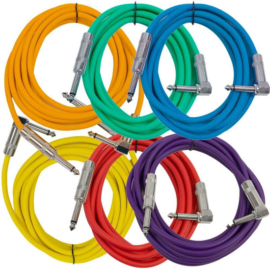 Picture of Seismic Audio Speakers Guitar Cables, Right Angle To Straight Guitar Cables, Multicolor, 10 Feet, 6 Pack