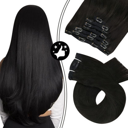 Picture of Moresoo Hair Extensions Black Human Hair 24inch Black Clip Hair Extensions Full Head 7pcs 120grams Remy Hair Extensions Clip ins Straight Natural Hair Extensions for Women