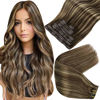 Picture of Full Shine Seamless Clip in Hair Extensions Human Hair 16Inch Hair Extensions Clip in Human Hair Highlights Color 3P27 Brown Highlight with Caramel Blonde 8Pcs 120 Gram Blonde Clip in Extensions