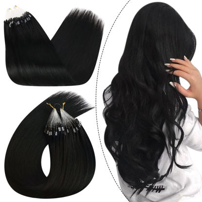 Picture of Ugeat 20 Inch Micro Loop Hair Extensions Remy Straight Hair Microlink Hair Extensions Human Hair Color #1 Jet Black Micro Beads Hair Extensions 50G/50Strands Per Set