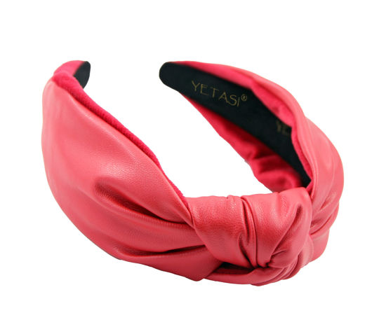 Picture of YETASI Candy Red Leather Knotted Headband for Women is Uniquely Made of Non Slip Material for Your Comfort. Candy Red Headband is Classy. Leather Headbands for Women get Compliments. Well Made Top Knot Headband for Women