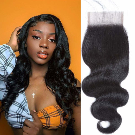 Picture of QTHAIR 12A Grade Brazilian Virgin Body Wave Hair Hair Bundle/Closure/Frontal 100% Unprocessed Brazilian Body Wave Human Hair Extensions (24", 4x4 Closure)