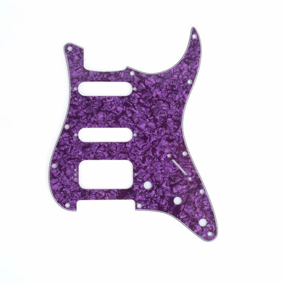 Picture of Musiclily Pro 11-Hole Round Corner HSS Guitar Strat Pickguard for USA/Mexican Stratocaster 4-screw Humbucking Mounting Open Pickup, 4Ply Purple Pearl