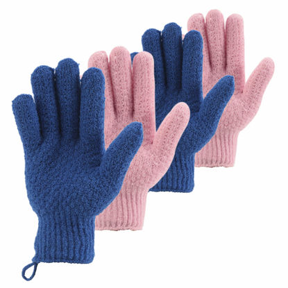 Picture of CLEEDY Bath Exfoliating Gloves Scrub - 4 pcs (2 Pair) Lengthened and Large Exfoliating Scrubbing Gloves for Shower, Spa, Massage - Scrub Exfoliating Mitts for Body, Face, Hand and Foot（Blue and Pink）