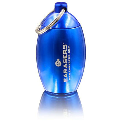 Picture of EARasers Earplugs Keychain Carrying Case - Aluminum Waterproof Ear Plugs and Pills Holder (Blue)